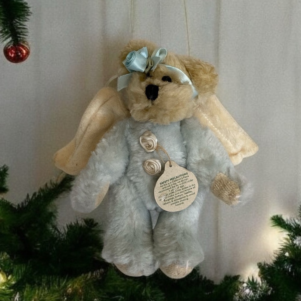Vintage 1998 5.5” Boyds Bears Light Blue Angel Stuffed Plush Christmas Ornament